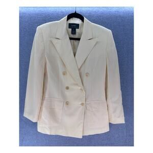 Vintage Ralph Lauren Women sz 10 Pale Yellow Double Breasted Blazer Chic Diana